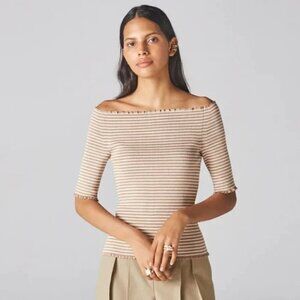 NEW ADEAM x Caroline Murphy // beige & white off-the-shoulder top // Large